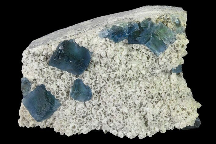 Cubic, Blue-Green Fluorite Crystals on Quartz - China #142374